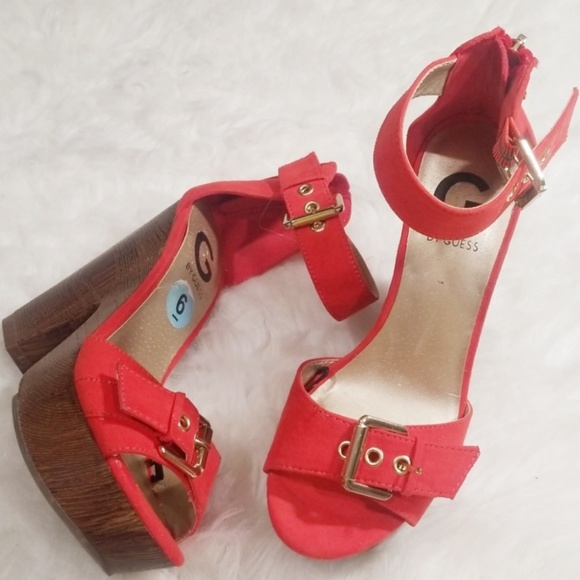 G by Guess Shoes - G by Guess suede red platform buckles heels.size 6